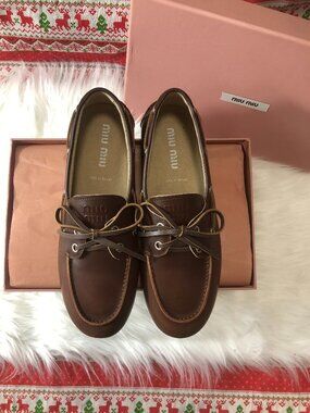 Miu Miu Classic Brown Leather Boat Shoes